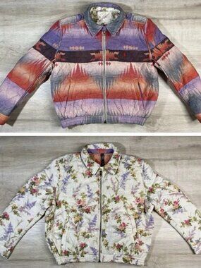 POLO RALPH LAUREN WOMENS JACKET TRICOT REVERSIBLE QUILTED SouthWest BOMBER